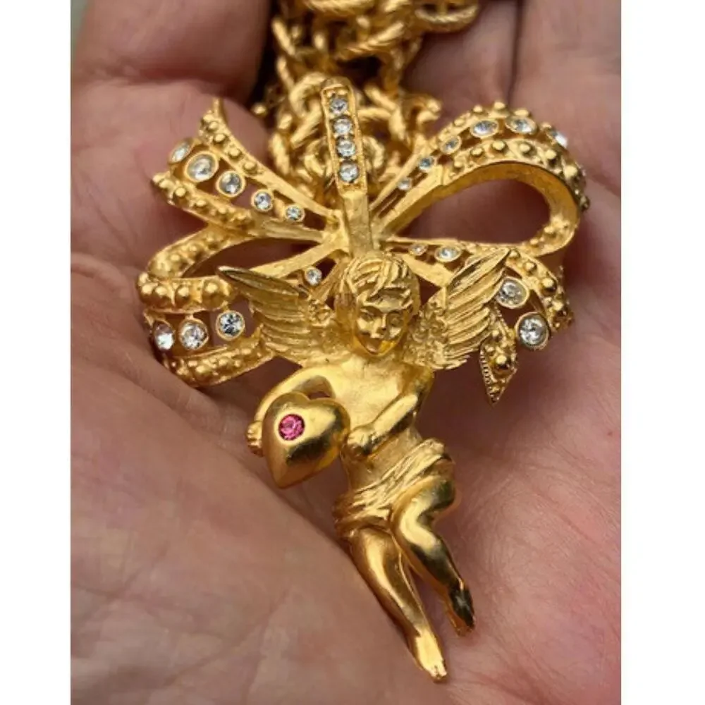 Vintage JBK Camrose & Kross Cherub Brooch Pendant Necklace